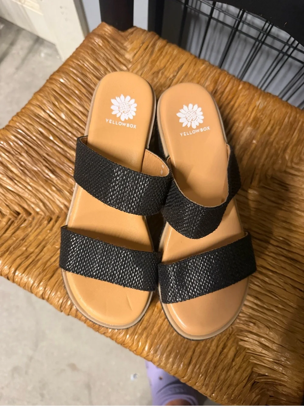 Yellow Box Black Wedge Sandals - Picture 3 of 3
